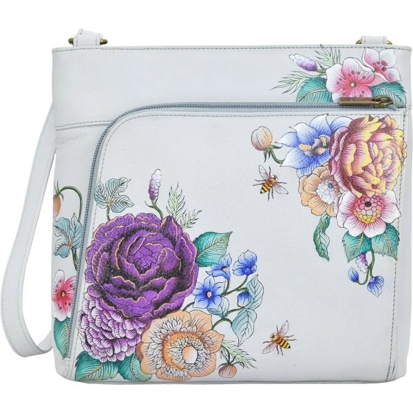 Anuschka Crossbody With Front Zip Organizer Floral Charm Leather on Sale