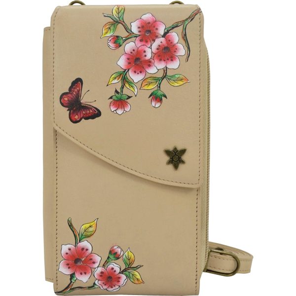 Anuschka Crossbody Phone Case Flower Garden Almond Leather Sale