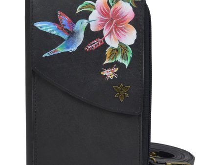 Anuschka Crossbody Phone Case Hummingbird Black Leather Sale