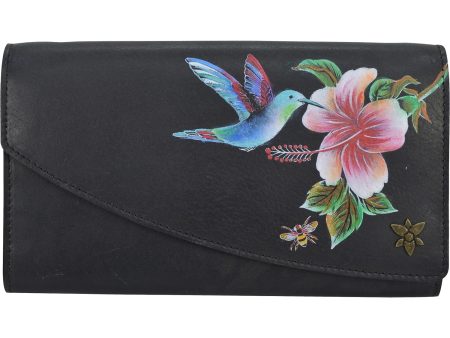 Anuschka Accordion Flap Wallet Hummingbird Black Leather Discount