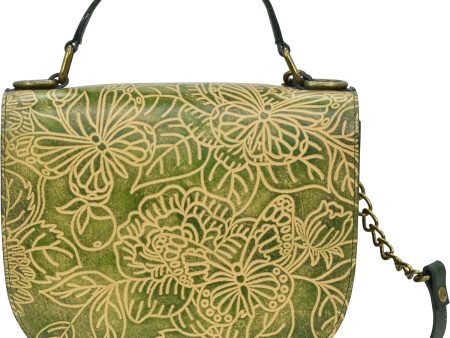 Anuschka Flap Crossbody Tooled Butterfly Jade Leather For Sale