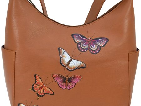 Anuschka Classic Hobo With Side Pockets Butterflies Honey Leather Online Sale