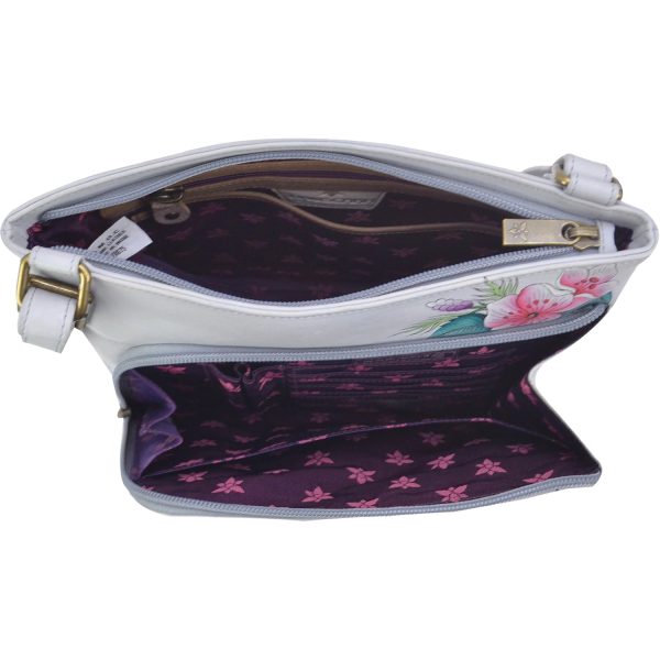 Anuschka Crossbody With Front Zip Organizer Floral Charm Leather on Sale