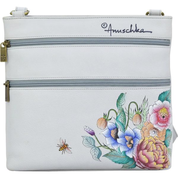 Anuschka Crossbody With Front Zip Organizer Floral Charm Leather on Sale