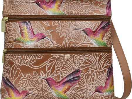 Anuschka Medium Crossbody Tooled Birds Tan Leather Sale