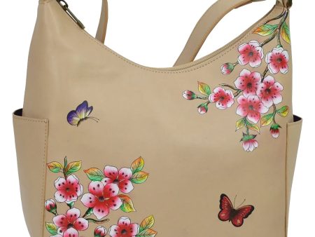 Anuschka Classic Hobo With Side Pockets Flower Garden Almond Leather Discount