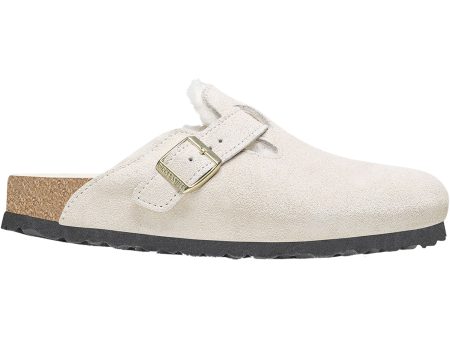 Women s Birkenstock Boston Shearling Antique White Suede Online Hot Sale