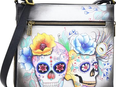 Anuschka Expandable Travel Crossbody Calaveras De Azucar Leather For Sale