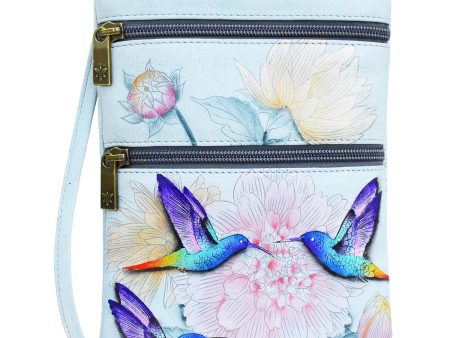 Anuschka Mini Double Zip Travel Crossbody Rainbow Birds Leather Cheap