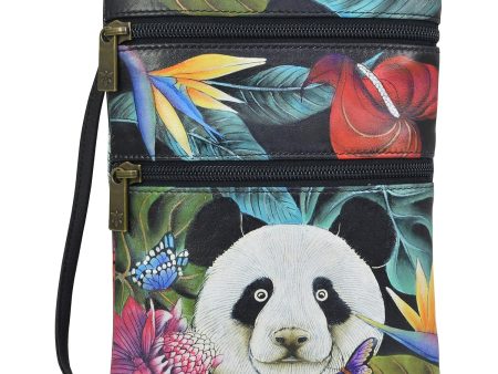 Anuschka Mini Double Zip Travel Crossbody Happy Panda Leather on Sale